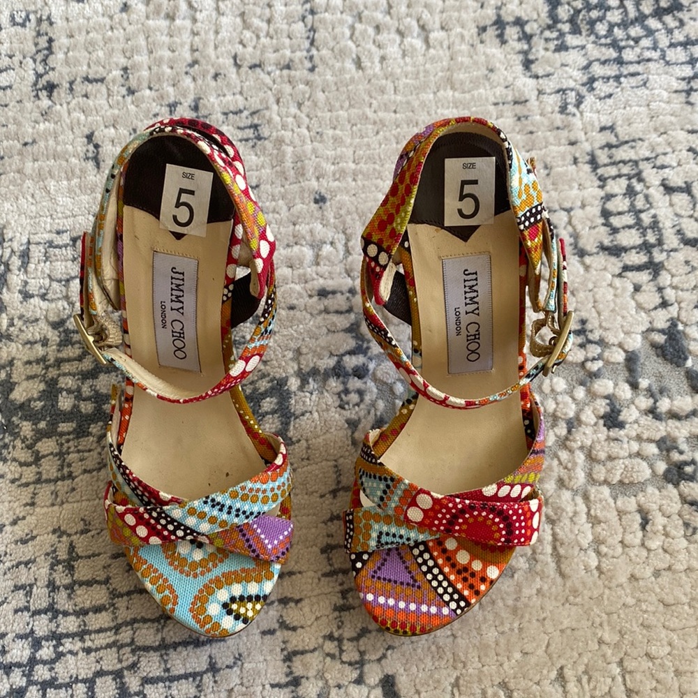 Gently worn Jimmy Choo Italian size 5 platform sandals. 5-inch platform heel
